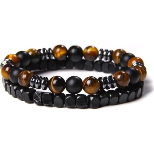 Square Black Wood Charm Bracelets Women 8 mm Natural Tiger Eye Stone Beads Bangle Men Handmade Stretch Prayer Yoga Mala Jewelry