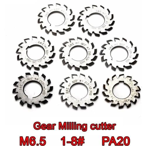M6.5 Modulus PA20 degrees NO.1-NO.8 8pcs/set HSS Gear Milling cutter Gear cutting tools Free shipping