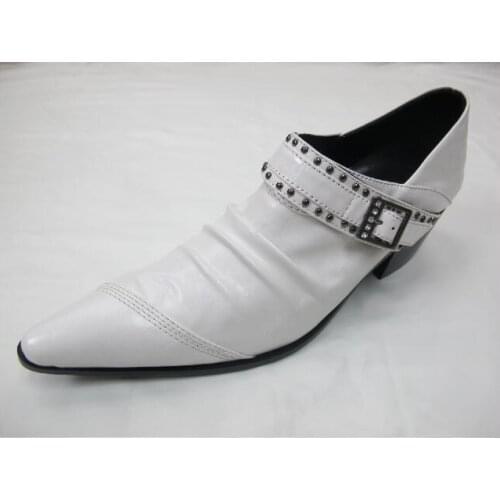 White black inside heighten wedding man leather shoes pointy high heel casual man shoes cover foot buckle breathable low upper