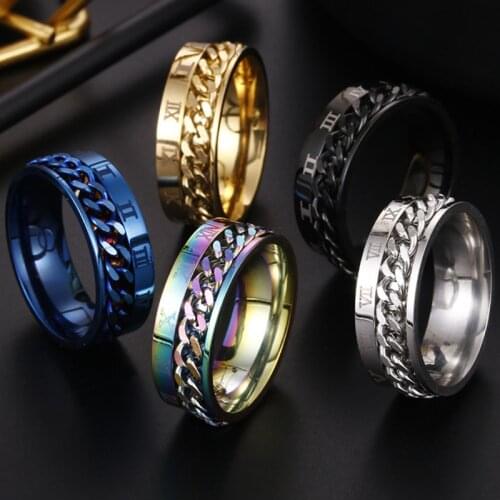 MixMax 30PCs Top Mens Stainless Steel Spin Chain Rings Fashion Jewelry Spinner Band Wholesale Lot