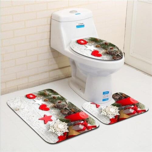 3Pcs Bath Mat Set Christmas Toilet Mat Anti Slip Bathroom Carpet Rug Bathroom Mat Living Room Kitchen Door Mat