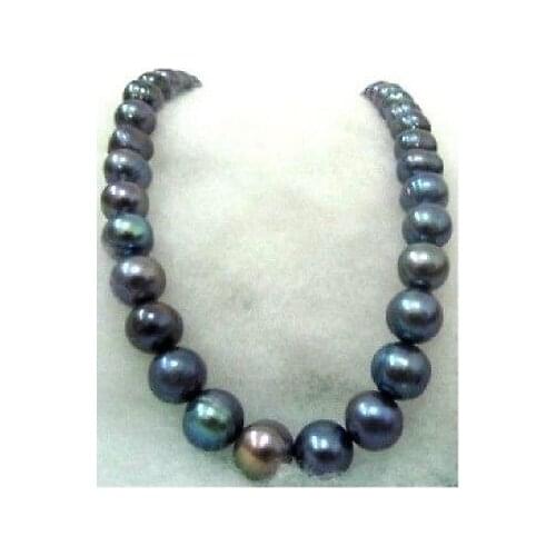 HUGE 12-13mm black TAHITIAN pearl necklace 18inch 14K SOLID GOLD MARKED r