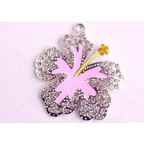 Valentines Day 45mm Fashion Large 10pcs/lot Clear rhinestone alloy necklaces flower pendants for kids necklaces making