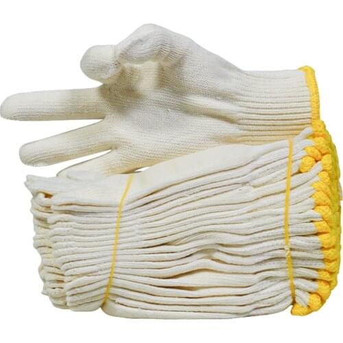 Cotton/Polyester Regular Weight Plain Seamless Knit Glove with Elastic String Knit Wrist, Large, Natural White