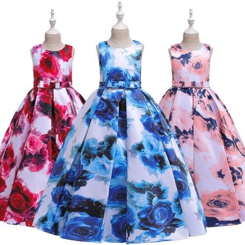 Teens Girls Dresses 5-14 Years old Children Dress Easter Carniva Rose Flower Kids Dress For Girls Vestidos Party Princess Dress