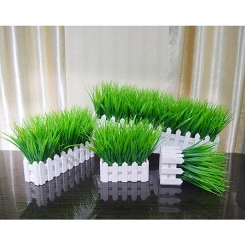 Fake Plant Pot Decoration Artificial Grass White Wooden Fence Potted Decoration J2Y
