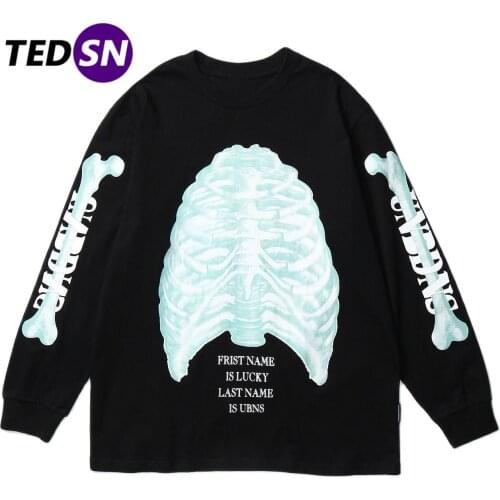 Hip Hop Casual Sweatshirts Harajuku Streetwear Shirts Skeleton Print Cotton Pullover 2020 Autumn Long Sleeve Shirt Sweatshirt