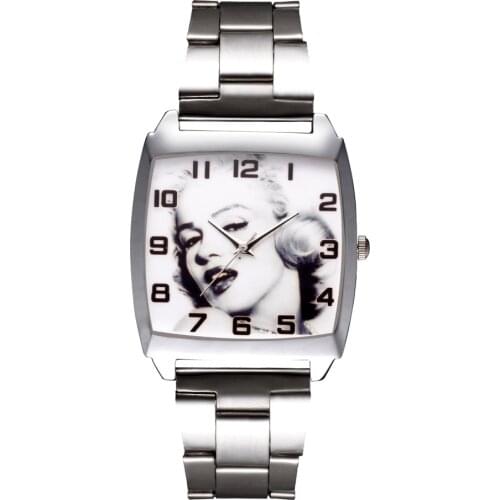 Cartoon Marilyn Monroe Rectangle style dial Mens Womens Student boys girls Quartz metal steel Wrist Watches JD31