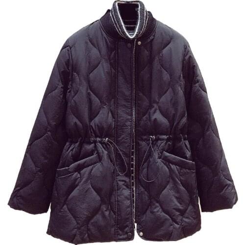 WSYORE New Winter Ladies Baseball Collar Down Jacket Women Slim Drawstring Waist Duck Down Jacket Autumn Coat NS1295