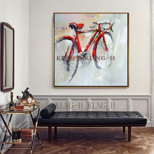 Venta caliente 100% pintura al óleo de bicicleta pintada a mano pintura al óleo de dibujos animados pintura al óleo para decorac