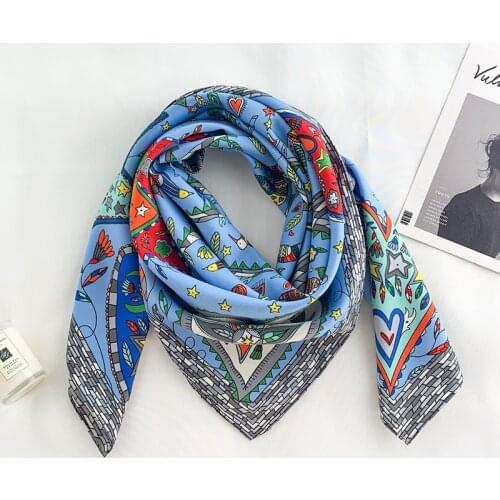 2021 Women Brand Design Scarf Fashion African Floral Print Silk Scarves Square Small Handkerchief Neck Snood Bag Scarfs 90*90Cm