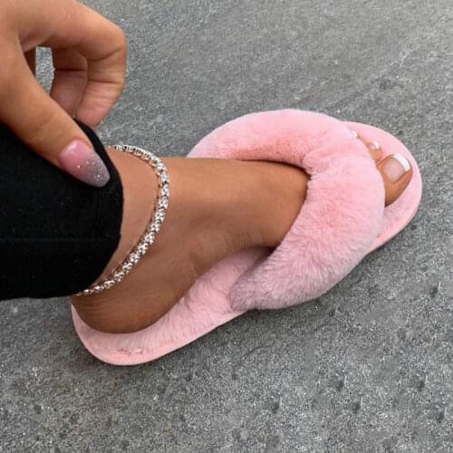 Winter Home Faux Fur Warm Slippers Fashion Fur Flip Flops Slip on Flats Female Women Shoes Plus Size 36-41 Dropshipping Whosale