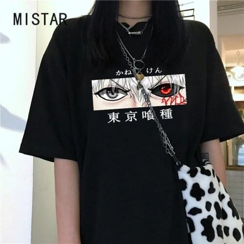 Tokyo Ghoul T-shirt Streetwear Harajuku Japanese anime top Punk womens dark cartoon Kaneki Ken eye printed loose Female T-shirt