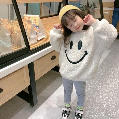 2021 Autumn New Arrival Girls Long Sleeve Cartoon Smile T Shirt Kids Cottont Tops Girl Clothes