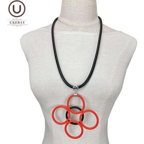 UKEBAY New Round Red Rubber Necklaces For Women Statement Necklace Circle Handmade Jewelry Goth Clothes Accessories Wholesale