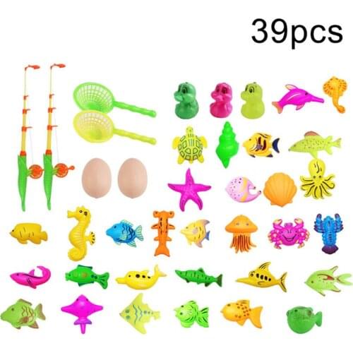KidS Funny Random Color 39Pcs Plastic Magnetic Fishing Toys Set Baby Bath Toy Fishing Game Children For Indoor Outdoor Toys #30