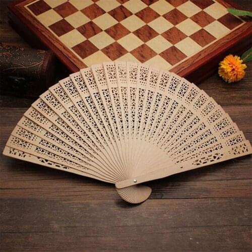 Vintage Fan Hollow Wooden Hand Fan Gift Hand-Held Folding Fan For Women Wedding Dancing Party Decoration