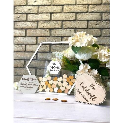 Hexagon Wedding Guest Book Replacement, Glitter Silver Border, Geometric Wedding Guest Book Replacement Logo