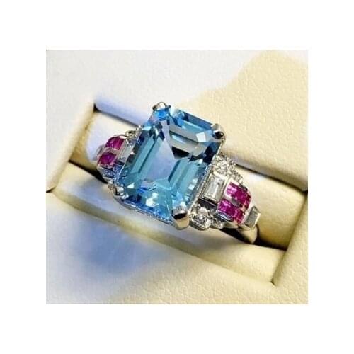 Silver 925 Jewelry Ring Aquamarine Sapphire Party Classic 925 Sterling Silver Rings Jewelry Woman Wedding Gift Luxury Jewelry