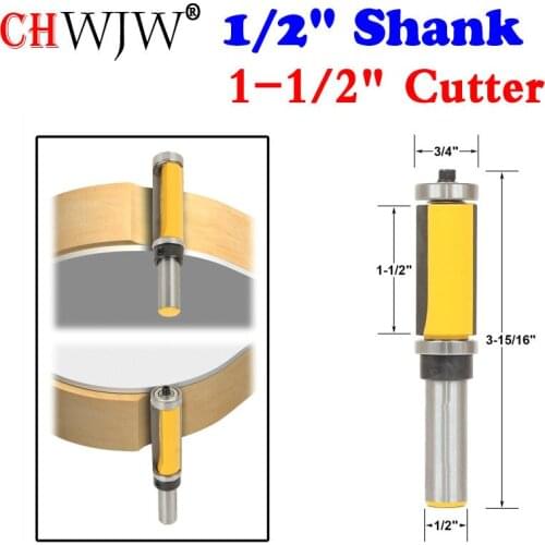 1Pc 1/2" Shank Flush Trim Router Bit Top & Bottom Bearing - 1-1/2"H For Woodworking Cutting Tool