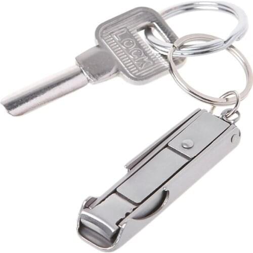 1 PC 2 in 1 Nail Portable Clipper Bottle Opene Stainless Steel EDC Pocket Tool Nail File Keychain Key RingFor Travel