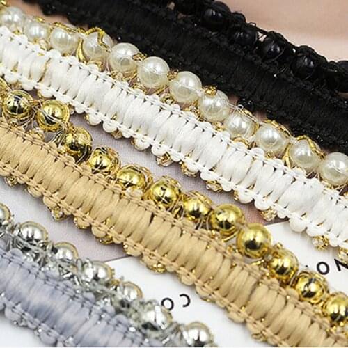 1Yard 15MM Pearl Gold And Silver Embroidery Fabric Lace Lace Handmade DIY Sewing Supplies Craft African Dress Decoration
