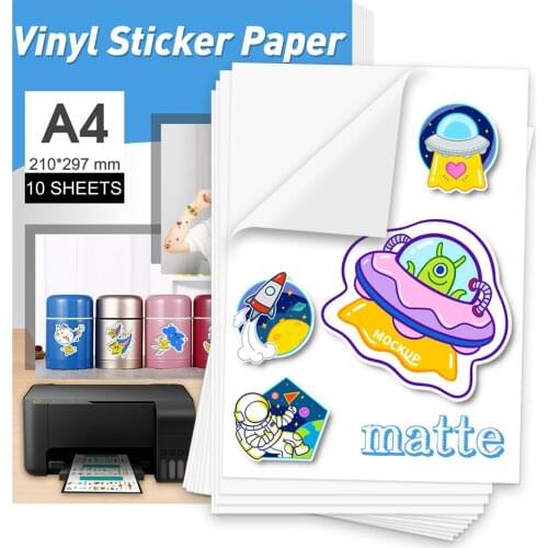 UniPlus 10s A4 Size Printable Vinyl Paper Sticker Matte White Waterproof Decal Paper Sheets for Epson Canon HP Inkjet Printer