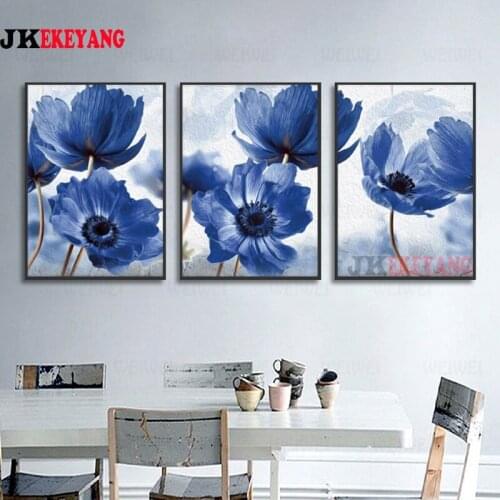 3pcs 5D Diy round/square diamond painting blue flower Diamond Mosaic Embroidery cross stitch Y4146