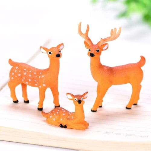 3PCS Sika Deer Family Simulation Animal Model Craft Bonsai Figurine Miniature Fairy Garden Decoration Accessories Home Decor Toy