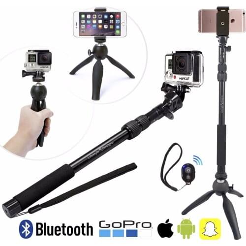 3 in 1 Aluminum Alloy Monopod Bluetooth Selfie Stick With Mini Tripod For Gopro DLSR Cameras Iphone 6 6s 7 Xiaomi Phones