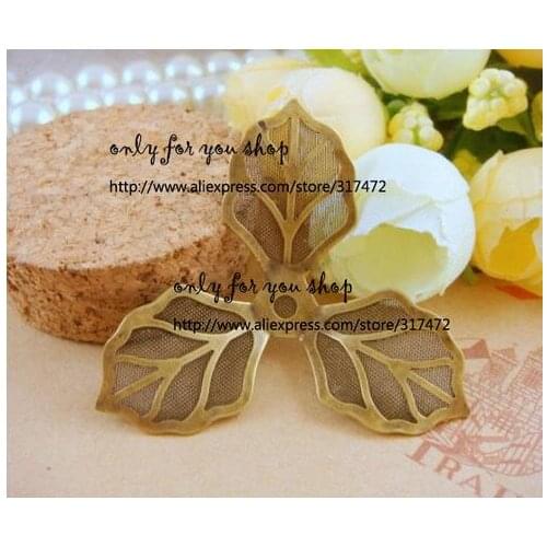 350pcs 45mm antique bronze three leaf copper mesh flower base metal pendant - filigree stamping spacer for jewelry making
