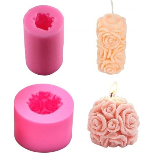 3D Rose Candle Molds Cylinder and Sphere Shape Rose Flower Silicone Molds for Making DIY Homemade Beeswax Candles Bath