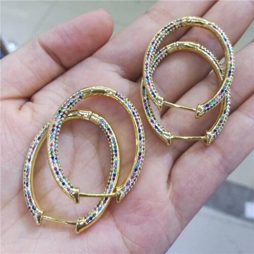 5pairs/lot Hot Sale Micro Pave Colorful Cubic Zirconia Big Hoop Earring Fashion Women Earring Jewelry Gift