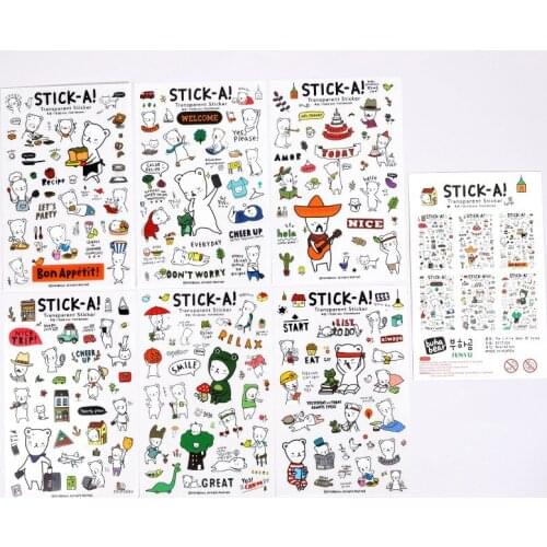6 Sheets/Pack Cute Cartoon Creative Washi Paper Sticker Kawaii Journal Stickers Scrapbooking Decoration Stationery Supplies