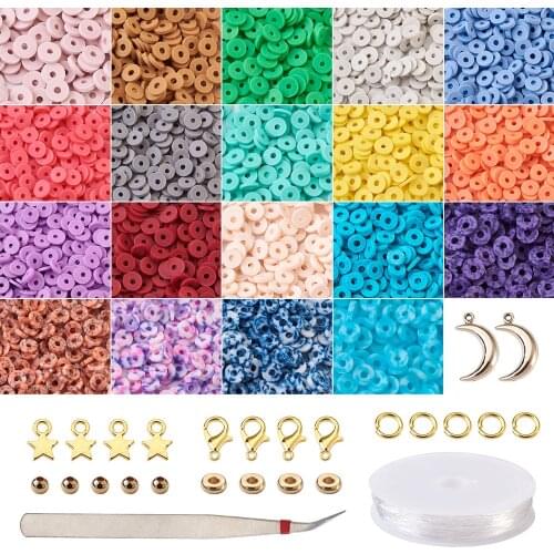 6mm Handmade Polymer Clay Heishi Beads Round Loose Spacer Beads Kit with Elastic Thread Star Charms for Jewelry Making Bracelets
