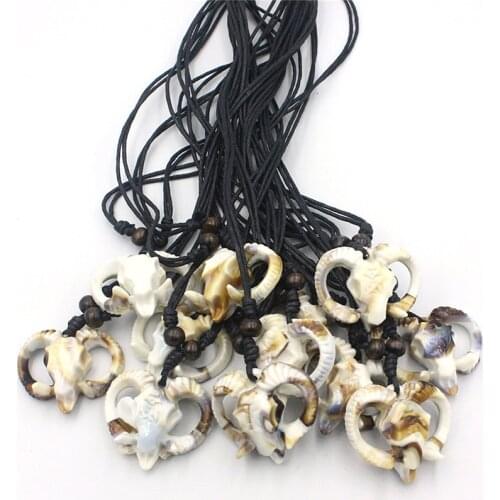 Lots 12pcs Acrylic Goat Head OM Pendants Necklaces Amulet for Men Women Jewelry Wholesale XL99