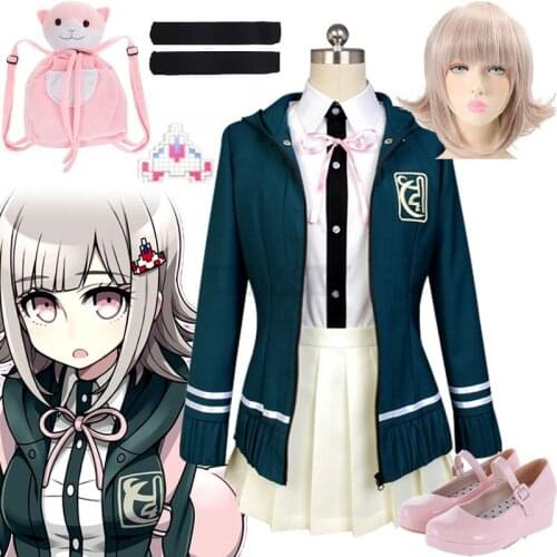 Chiaki Nanami Cosplay Costume Danganronpa 2 Cosplay School Uniform Japanese Anime wig backpack Halloween Costume For Women Girls