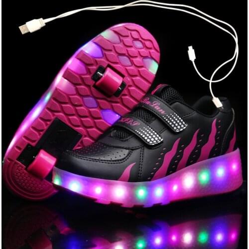 USB Charging Two Wheels Luminous Sneakers Led Light Roller Skate Shoes for Children Kids Led Shoes Boys Girls Shoes 28-43
