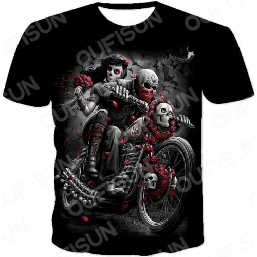 3d Color Printing Dark Black Skull T-Shirt 2021 New Male/Female Short-Sleeved Personality Loose Round Neck Xxs-6xl