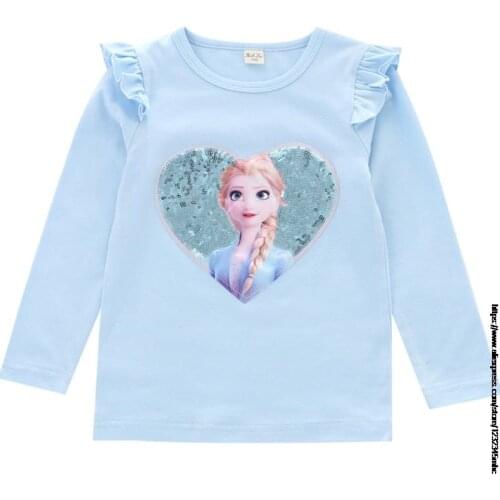 Disney Girls' Soft Sequins Long Sleeve T-shirt Childrens 2-6 Years Old Frozen Elsa Babys Autumn And Winter Bottoming Shirt