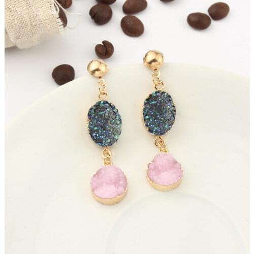 Artificial Oval Druzy Quartz Drop Earrings for Women Fashion Drusy Dangle Earrings Jewelry Accessories Wholesale