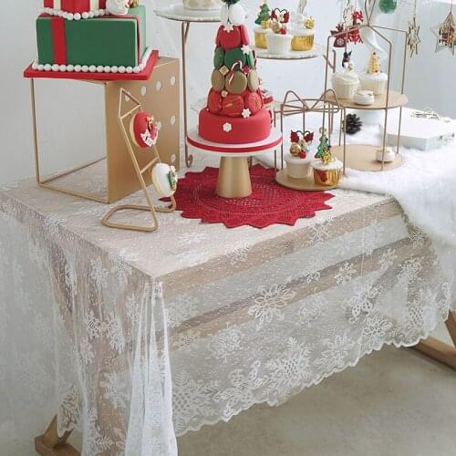 Lace Tablecloth for Dessert Table 175cm/150cm*226cm Christmas Snow Theme Background Cloth Candy Bar Decorating