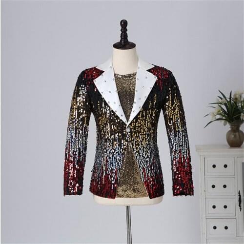 Gradient Sequins Jacket Slim Fit Men Singer Stage Costume One Button Fashion Coat for Nightclub