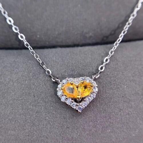 Love heart for your love wife Natural and Real Yellow Sapphire Necklace Pendant Free shipping 925 Sterling Silver Jewellery