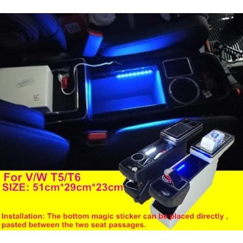 For Volkswagen MPV Multivan T5/Caravelle T6 Multifunctional car console box,armrest storage box with USB,Atmosphere light