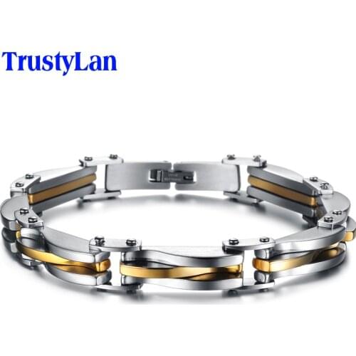 TrustyLan Jewelry Gift Gold Color Stainless Steel Man Bracelet Male Cool Link Hand Chain Mens Bracelets & Bangles 2018 Armband
