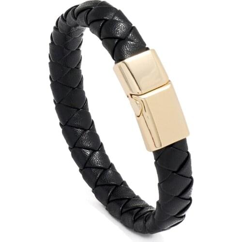Jessingshow New Men Jewelry Punk Black Braided Leather Bracelet for Men Alloy Magnetic Clasp Fashion Bangles Male Wrist Band
