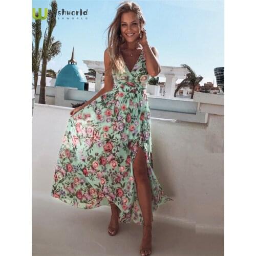 The New 2021 Chun Xia Ebay Europe and the United States Printed Chiffon Dress Sleeveless Holiday Beach Split Long Skirt