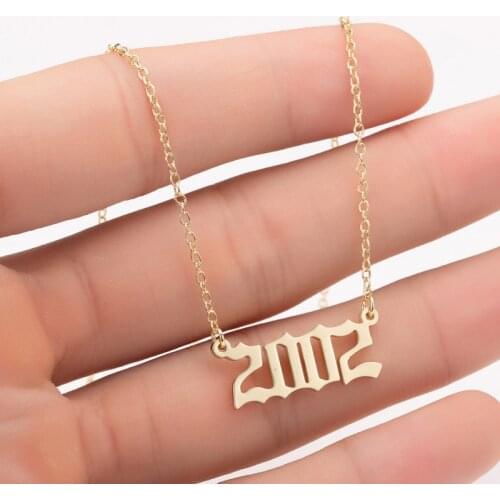 Fashion Year Birth Stainless Steel Number Necklace for Women Men Simple Gold Silver Color Chain Necklace Chokers Jewelry