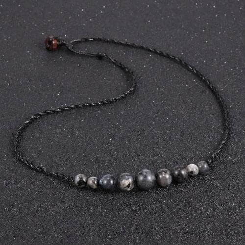 Unisex Men Women Natural Stone Necklace Labradorite Pink Purple Crystal Tiger Eye Beads Choker Clavicle Chain Fashion Jewelry